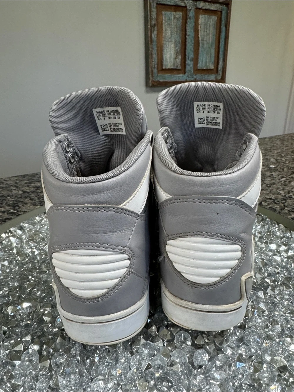 adidas Gray and White high Top Sneakers with Trefoil Logo EUC